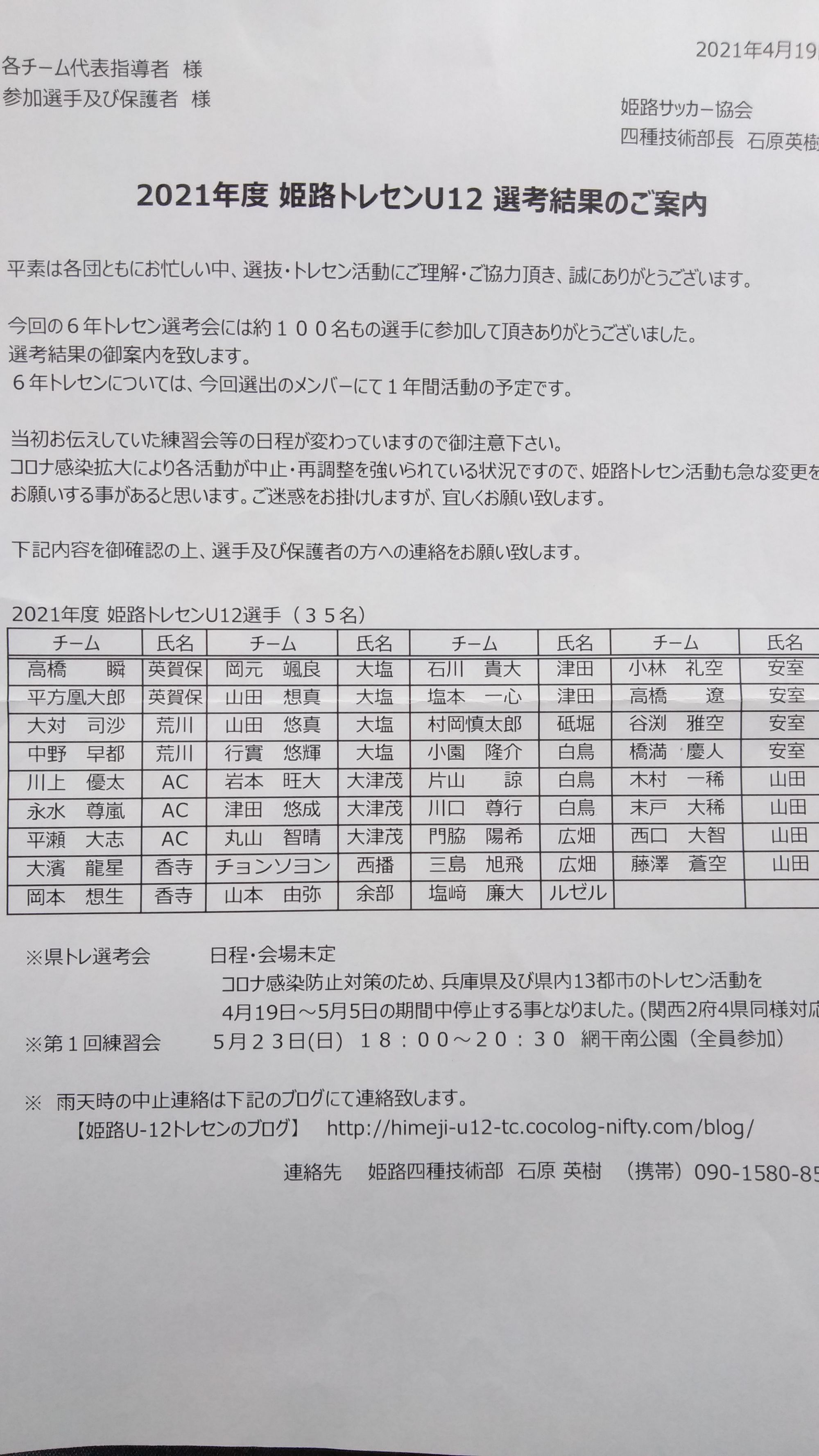 メンバー 21年度 神戸市西地区u 12 神戸市トレセン選考会推薦選手 及び 西地区トレセン選手 兵庫 ジュニアサッカーnews