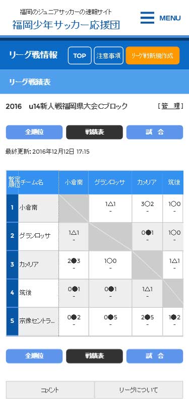 リーグ戦の結果がスマホからでも簡単チェック・作成出来る！自由参加型のリーグ戦情報ページスマホ版も登場！