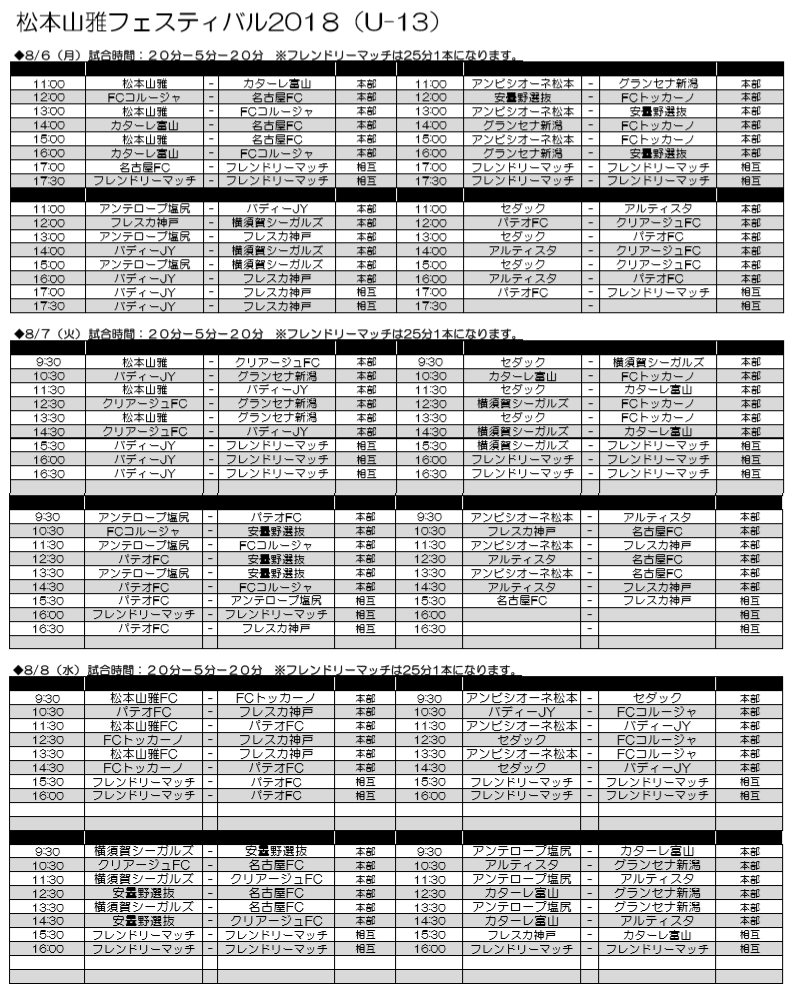 松本山雅フェスティバル18 U 13 長野開催 全結果掲載 ジュニアサッカーnews 松本山雅フェスティバル18 U 13 長野開催 全結果掲載 ジュニアサッカーnews