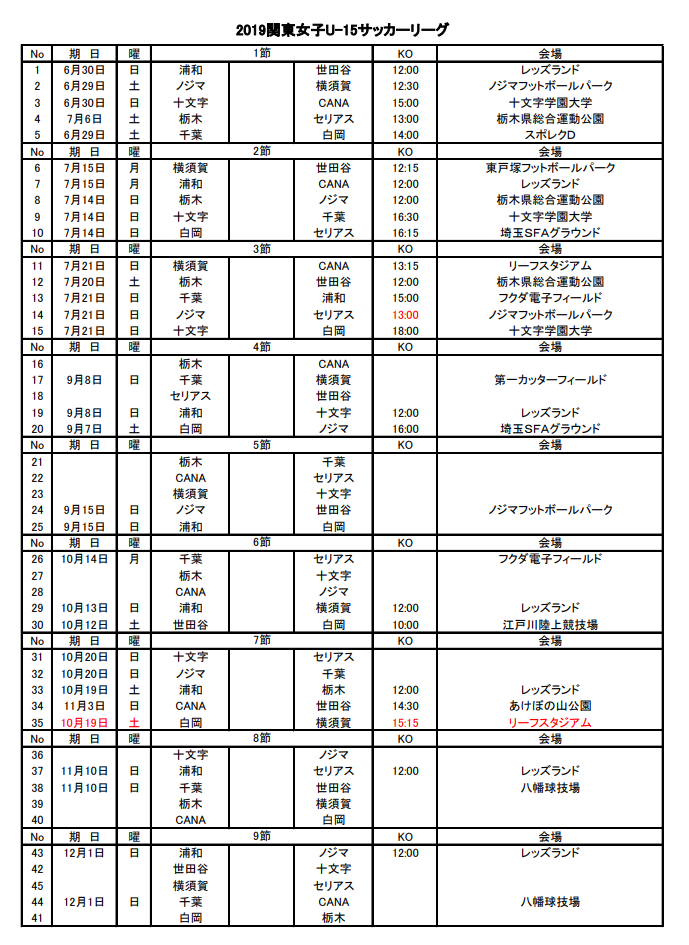 埼玉少年サッカー応援団 みんなのnews 浦和レッズl 白岡scl参戦 関東u 15女子サッカーリーグ大会 7 21組合せ 開催情報掲載