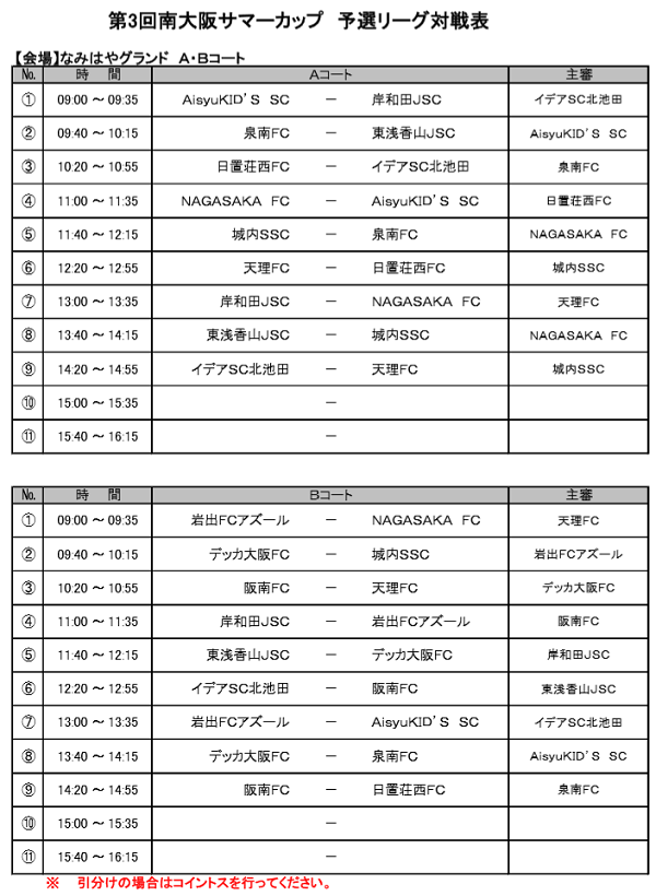 奈良少年サッカー応援団 みんなのnews 天理fc出場 8 31 9 1開催 組合せ掲載 第3回南大阪サマーカップu 12