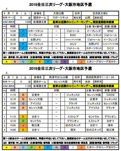大阪少年サッカー応援団 みんなのnews 8 31 3次リーグ全組合せ掲載 U 12全日リーグ大阪市地区