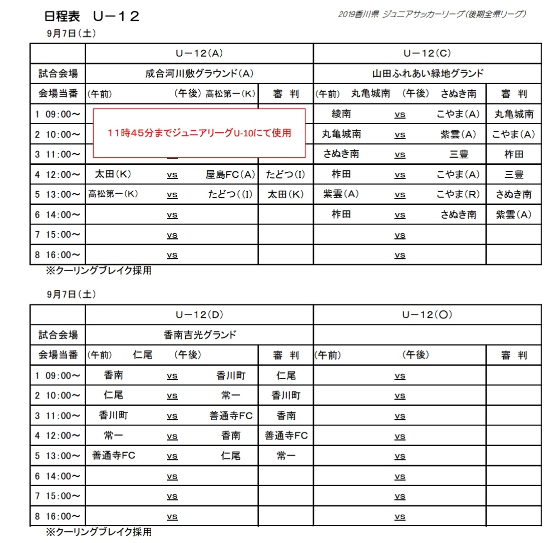 19年度 香川県ジュニアサッカー全県リーグu 12 後期 全日程終了 結果掲載 ジュニアサッカーnews