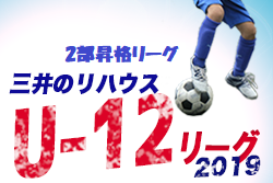 2019年度　三井のリハウス　東京都U-12サッカーリーグ 都2部昇格リーグ　最終結果掲載！