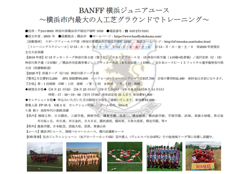 Banff横浜ジュニアユース セレクション9 22他 21年度 神奈川県 ジュニアサッカーnews