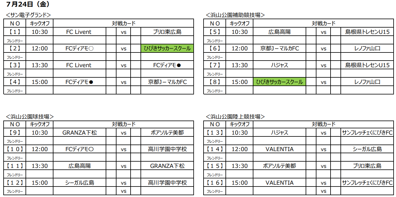 年度 サンフレッチェくにびきフェスティバルu15 7 24 25 26結果お待ちしています ジュニアサッカーnews