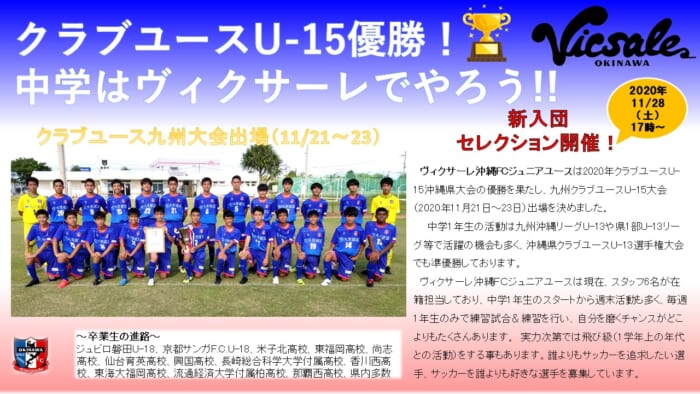 21年度ヴィクサーレ沖縄fcジュニアユース新入団セレクション 11 28開催 沖縄 ジュニアサッカーnews