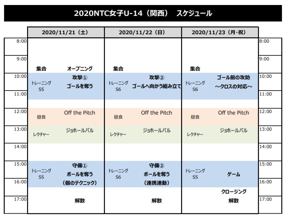 日程 メンバー 年度ナショナルトレセン女子u 14 後期 関西 11 21 23 大阪府開催 ジュニアサッカーnews