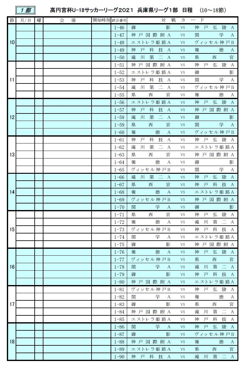 高円宮杯 Jfa U 18サッカーリーグ21 兵庫県リーグ 4 25全結果 次戦は6 26 27予定 ジュニアサッカーnews 高円宮杯 Jfa U 18サッカーリーグ21 兵庫県リーグ 4 25全結果 次戦は6 26 27予定 ジュニアサッカーnews