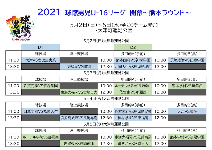 21年度 球蹴男児u 16リーグ 組合せ 日程掲載 5 2 5開催 ジュニアサッカーnews 21年度 球蹴男児u 16リーグ 組合せ 日程掲載 5 2 5開催 ジュニアサッカーnews