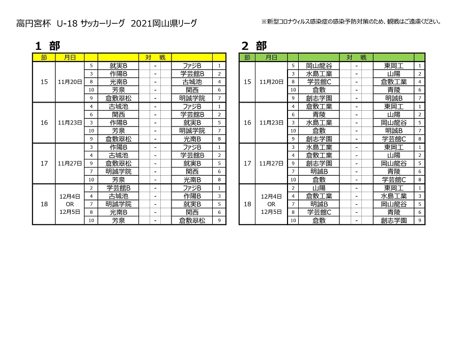 延期 21年度 高円宮杯 Jfa U 18サッカーリーグ 岡山県 8 28日程は延期 ジュニアサッカーnews