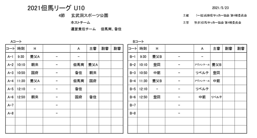 21年度 但馬リーグu 10 兵庫 9 5結果一部更新 未判明分情報募集中です ジュニアサッカーnews