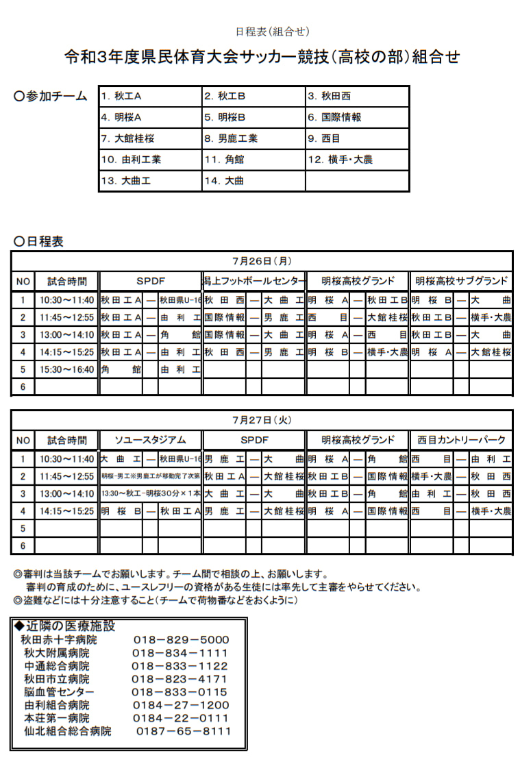 2021年度 第71回県民体育大会サッカー競技 高校の部 秋田 結果表掲載 ジュニアサッカーnews