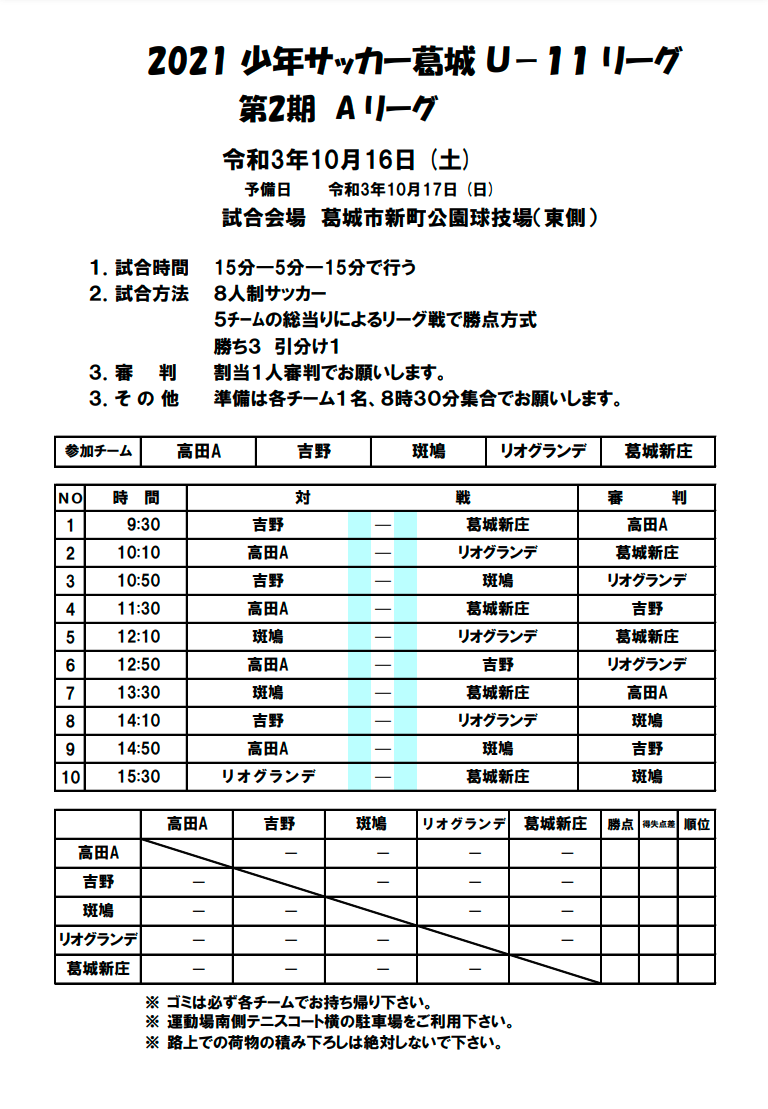 21年度 葛城サッカー連盟u 11リーグ 第2期 奈良県 9 26判明分結果 次戦は10 16 17 未判明分の情報提供お待ちしています ジュニアサッカーnews 21年度 葛城サッカー連盟u 11リーグ 第2期 奈良県 9 26判明分結果 次戦は10 16 17 未判明分の情報提供お待ちしています ジュニアサッカーnews