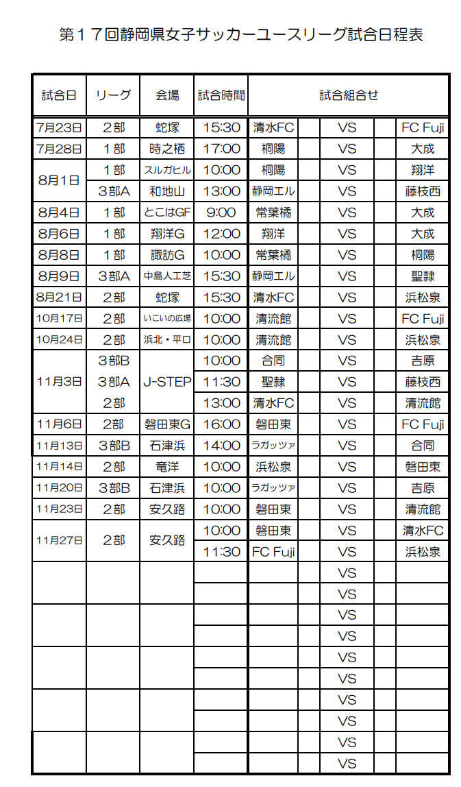 21年度 第17回静岡県女子サッカーユースリーグ 次回10 17 ジュニアサッカーnews 21年度 第17回静岡県女子サッカーユースリーグ 次回10 17 ジュニアサッカーnews
