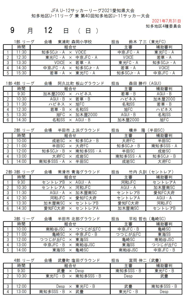 21年度 知多u 11リーグ 愛知 リーグ組み合わせ情報をお待ちしています 9 12開催予定 ジュニアサッカーnews 21年度 知多u 11リーグ 愛知 リーグ組み合わせ情報をお待ちしています 9 12開催予定 ジュニアサッカーnews
