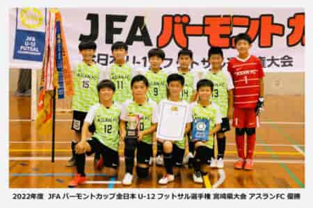 【優勝写真掲載】2022年度JFAバーモントカップ 第32回全日本U-12フットサル選手権大会 宮崎県大会 優勝はアスランFC L！九州大会出場2チームも決定