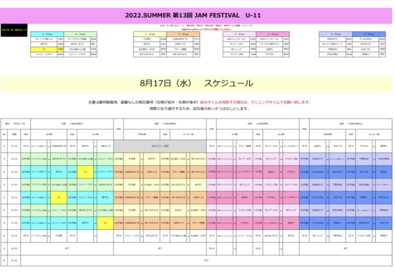 2022.SUMMER 第13回 JAM FESTIVAL U-11（大阪）8/17.18.19結果速報！組合せ掲載！