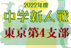 2022年度 第66回東京都【第9支部】サッカー中学校新人大会　都大会進出は4チーム！