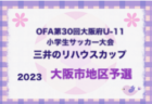 2023年度 U-11小学生サッカー大会三井のリハウスカップ 北河内地区予選 中央大会進出6チーム決定！