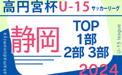 速報！2024年度 高円宮杯 JFA U-15サッカーリーグ静岡  TOP･1部･2部   4/27,28結果更新！入力･情報提供ありがとうございます！次回 開催日程募集