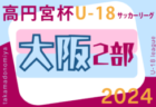 高円宮杯JFA U-18サッカーリーグ 2024 OSAKA 2部（大阪）4/13,14結果掲載！次回4/21