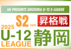 2025年度 SHIZUOKA U-12 S-LEAGUE／静岡県S1･2リーグ  SALFUS oRsが優勝・2連覇達成！S1/S2入替戦は1/12開催予定