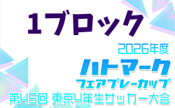2026年度 ハトマークフェアプレーカップ 第45回東京都4年生大会 1ブロック 組合せ掲載！例年4月開催！日程募集中