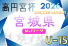 2026年度 高円宮杯JFA U-15サッカーリーグ宮城（MJリーグ）4/11結果掲載！次回4/18,19