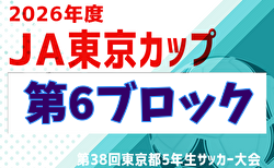 2026年度 JA東京カップ 第38回東京都5年生サッカー大会 第6ブロック 組合せ掲載！5/4,5,6開催！