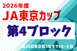 2026年度 JA東京カップ 第38回東京都5年生サッカー大会 第4ブロック 組合せ掲載！5/3,10,17開催！