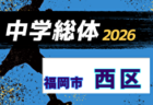 2026年度 福岡市中学校サッカー早良区大会(福岡県) 組合せ掲載!6/21~7/11開催!