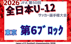 2026年度 JFA第50回全日本U-12サッカー選手権大会 東京大会第6ブロック 9/13開幕!組合せ掲載!