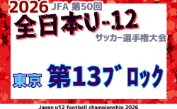 2026年度 JFA第50回全日本U-12サッカー選手権大会 東京大会第13ブロック 9/21.23.27開催!組合せ掲載