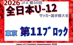 2026年度 JFA第50回全日本U-12サッカー選手権大会 東京大会第11ブロック 組合せ掲載!10/4,11,12開催!