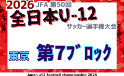 2026年度 JFA第50回全日本U-12サッカー選手権大会 東京第7ブロック　9/23までの結果掲載！9/26結果速報！