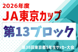 2026年度 JA東京カップ 第38回東京都5年生サッカー大会 第13ブロック 9/5開幕!組合せ募集