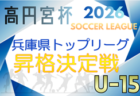 高円宮杯JFAＵ-15サッカーリーグ2026 兵庫県トップリーグ昇格決定戦　例年9月下旬～開催　未判明分の地区代表・組合せ情報募集