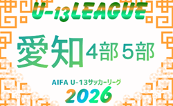 2026年度  愛知県U-13サッカーリーグ4部･5部   9/5,6結果速報！