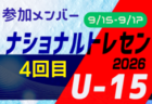 2026ナショナルトレセンU-15 4回目 参加メンバー掲載！（9/15～17＠時之栖スポーツセンター）